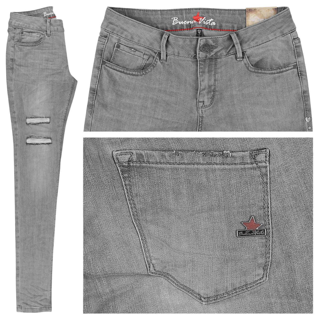 Buena Vista Jeans Italy Stretch Denim für Damen in Grau mit Destroyed-Effekten, FarbNr.: 2976