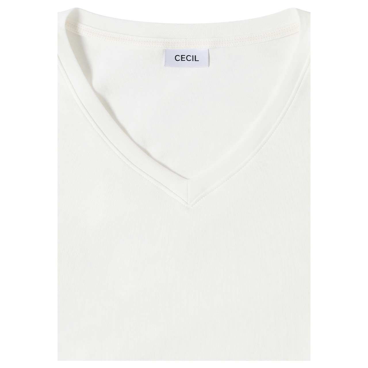 Damen 3/4 Arm Shirt Basic V-Neck von Cecil in Cremeweiß, Detailansicht Material