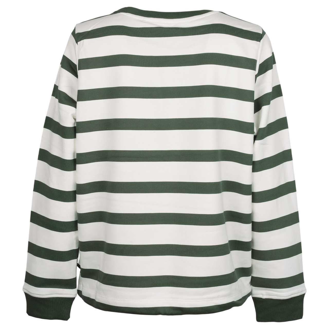 Damen Sweatshirt Striped Embroidery von Cecil in Olivgrün gestreift, Rückansicht am Model