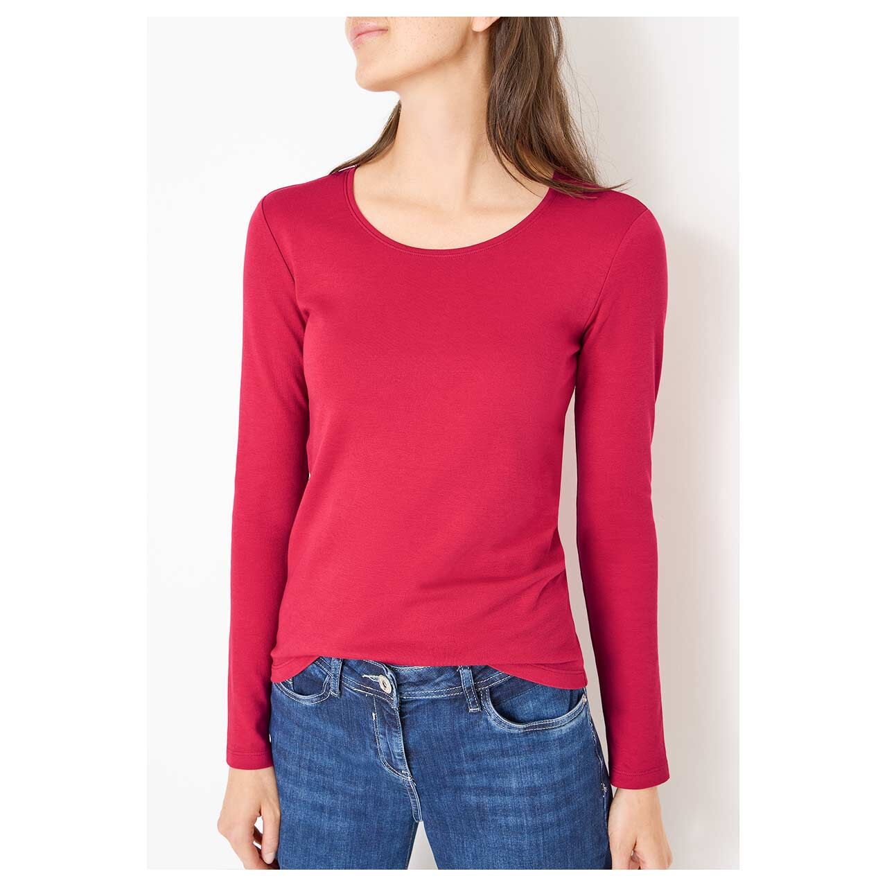 Damen Langarm Shirt Pia von Cecil in Magenta, Vorderansicht am Model