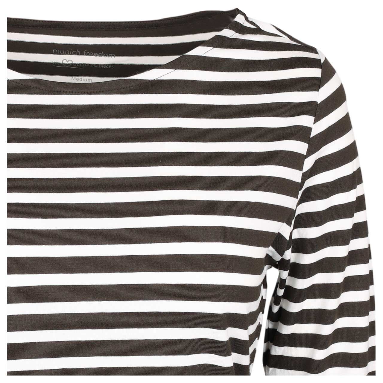 Damen 3/4 Arm Shirt von Munich Freedom in Braun gestreift, detaillierte Ansicht von vorn