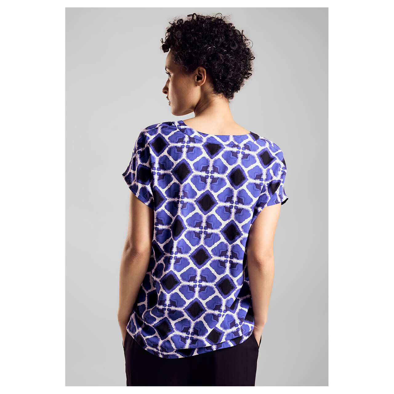 Street One Damen Kurzarm Bluse Splitneck violet blue