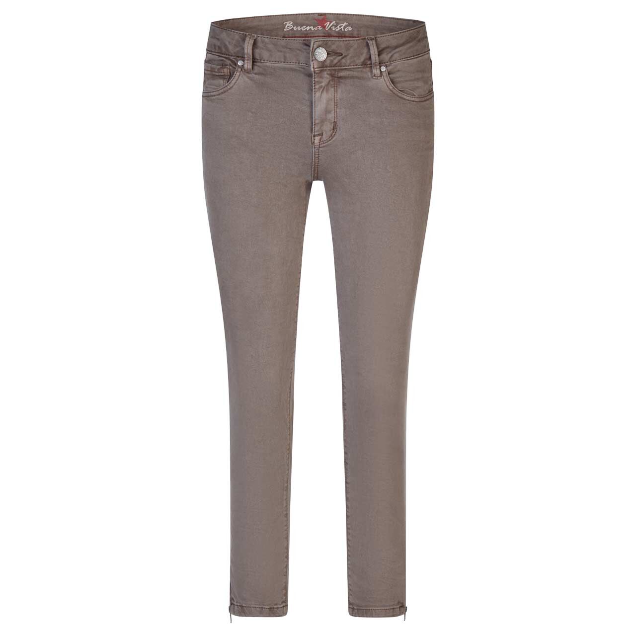 Damen Baumwollhose Italy V 7/8 Stretch Twill von Buena Vista in Grau-Braun, Vorderansicht