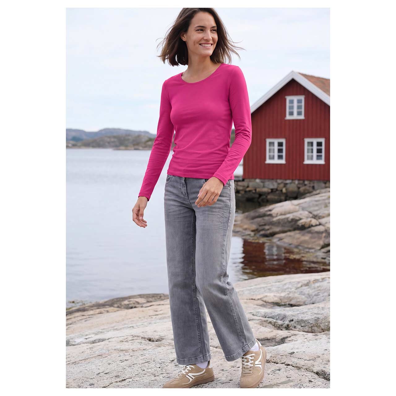 Damen Langarm Shirt Pia von Cecil in Pink, Ganzkörperansicht am Model