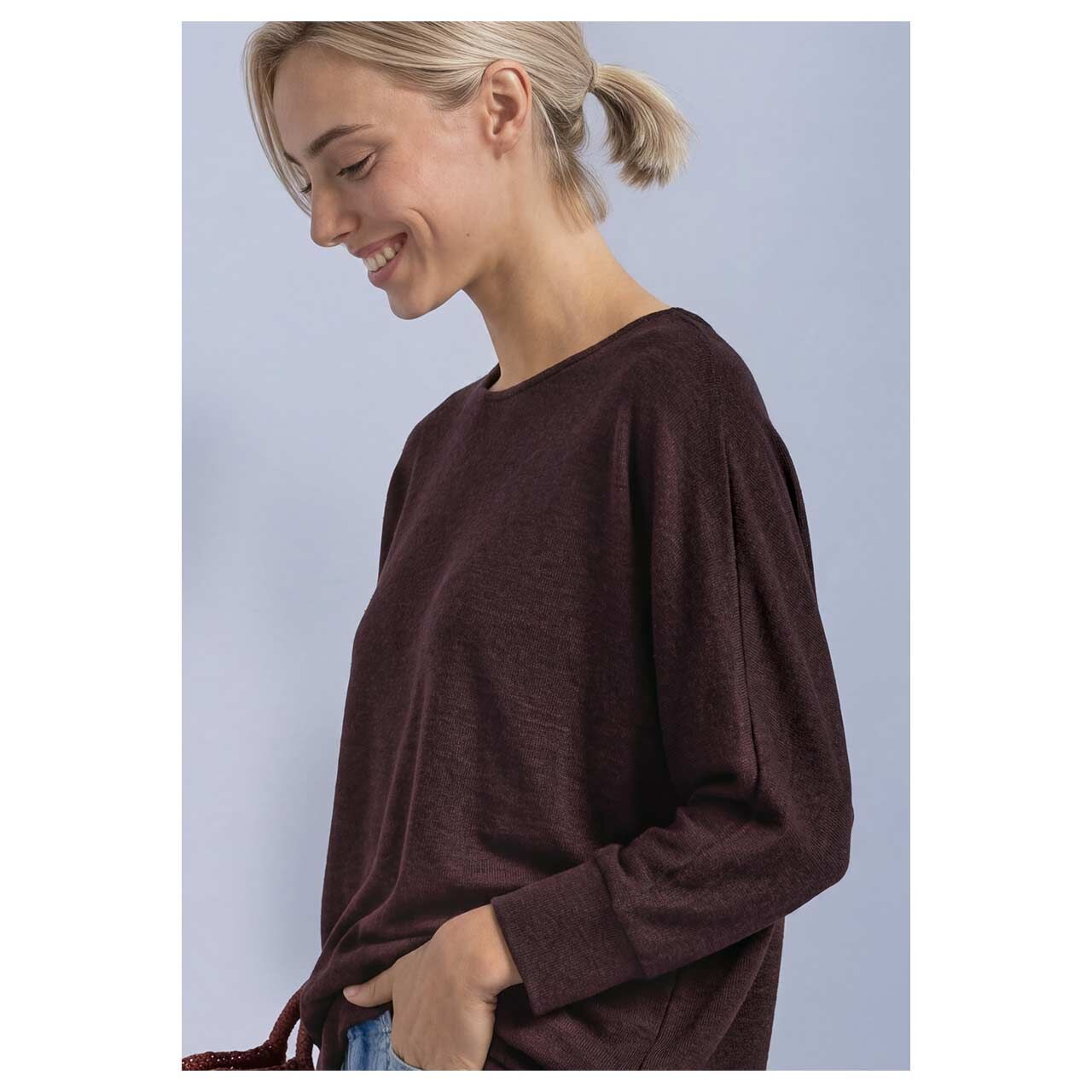 Damen 3/4 Arm Shirt Batwing von Street One in Lila meliert, Detailansicht vorne
