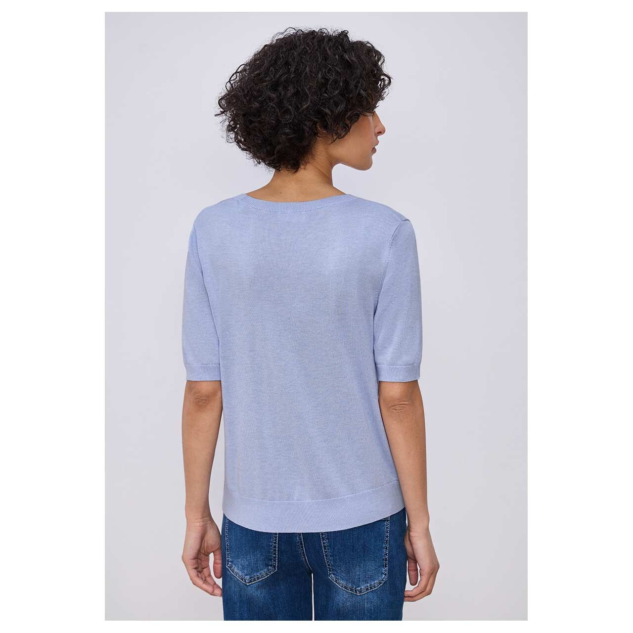 Damen Kurzarm Pullover Short Sleeve von Street One in Hellblau meliert, Rückansicht am Model