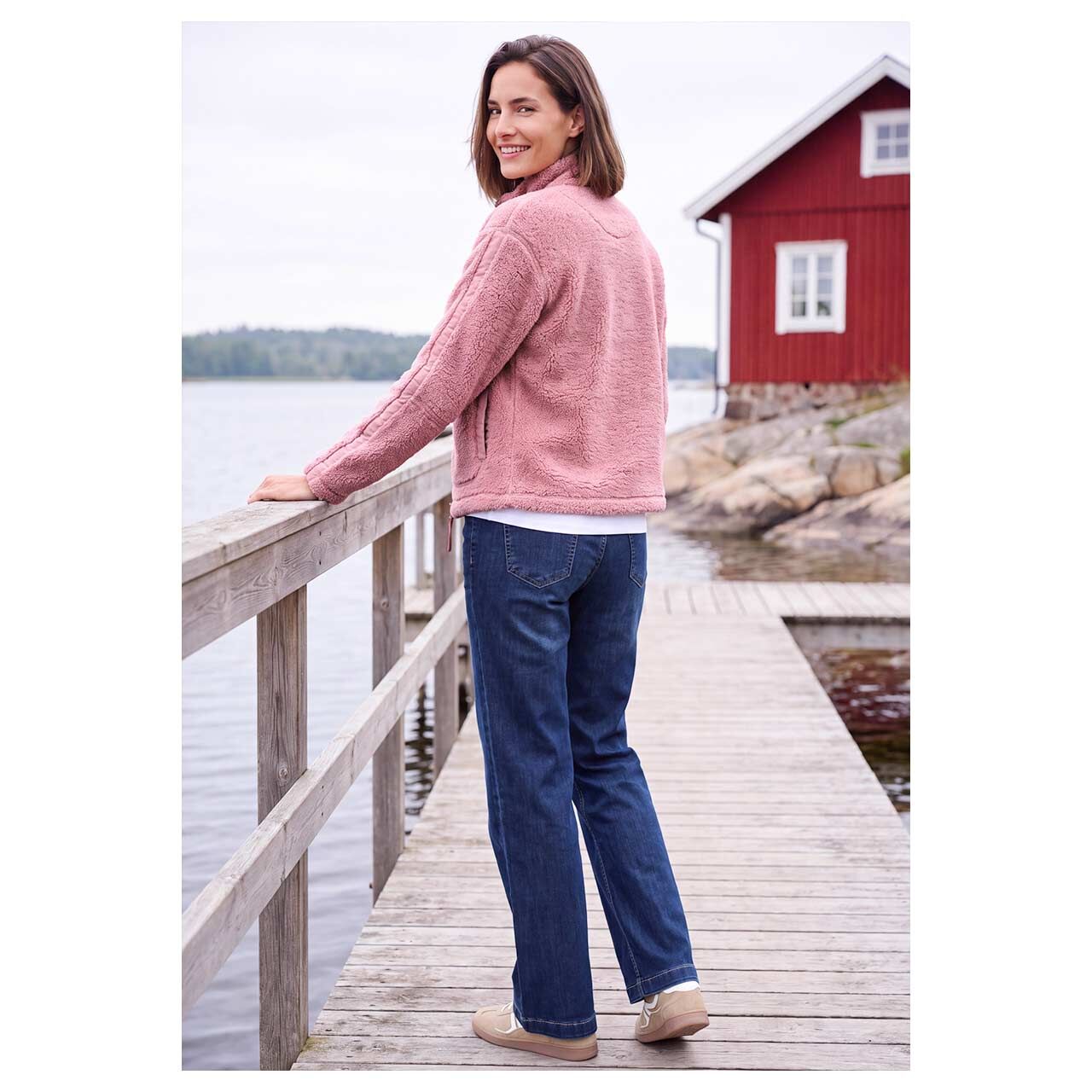 Damen Teddyjacke Basic Jacket von Cecil in Rosa, Rückansicht am Model