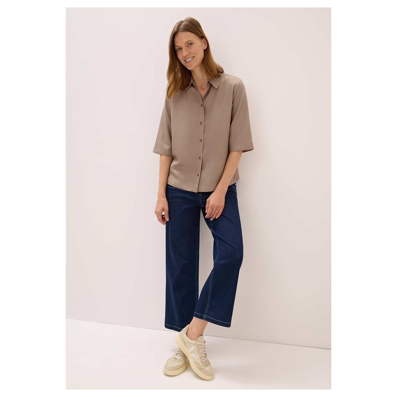 Damen 3/4 Arm Bluse Lyocell von Cecil in Braun, Ganzkörperansicht am Model