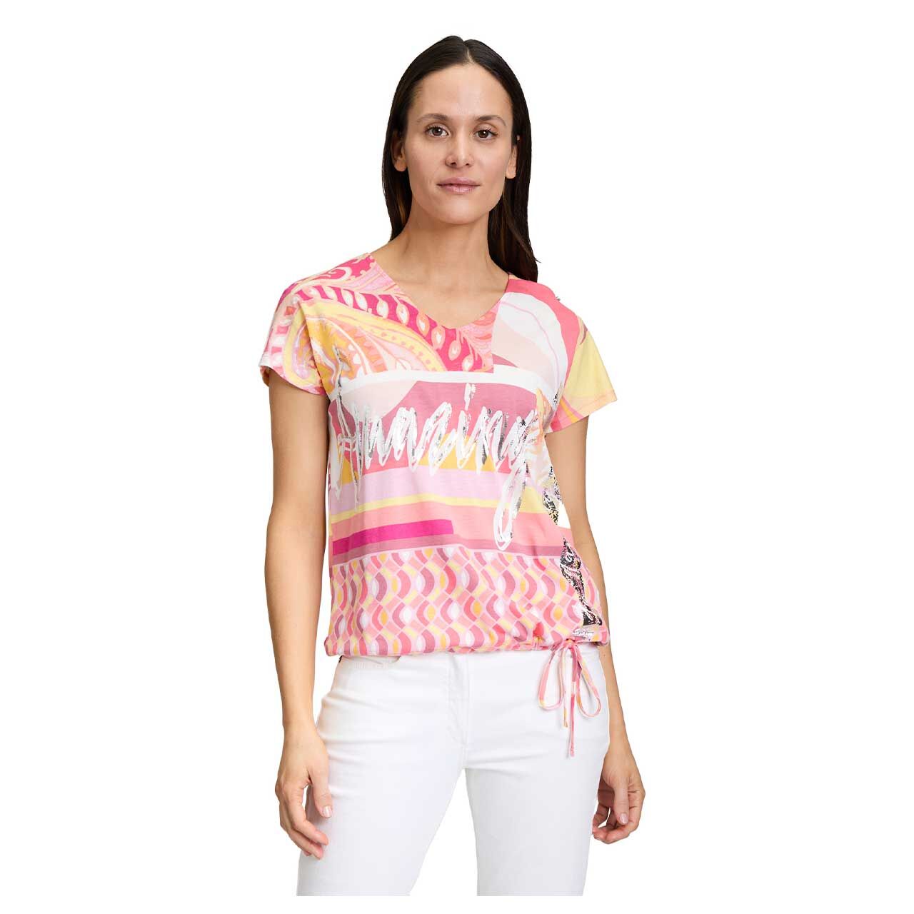 Damen T-Shirt von Betty Barclay in Rosa mit Print, Vorderansicht Oberkörper getragen