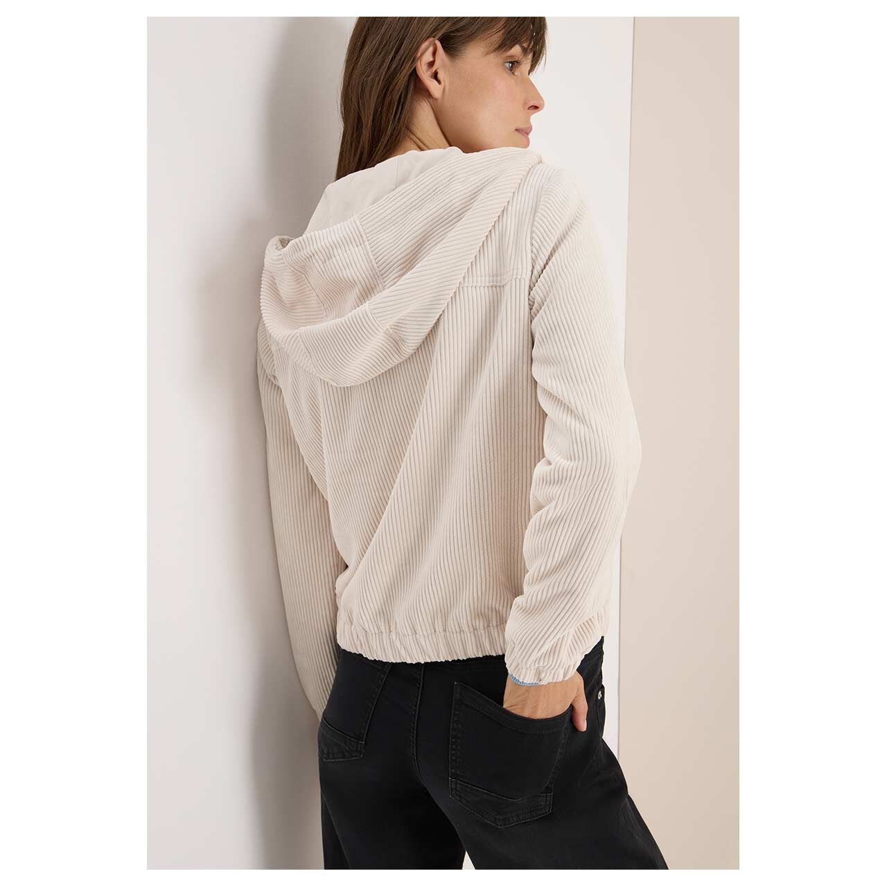 Damen Jacke Cord Jacket with Hood von Cecil in Hellbeige, Rückansicht am Model