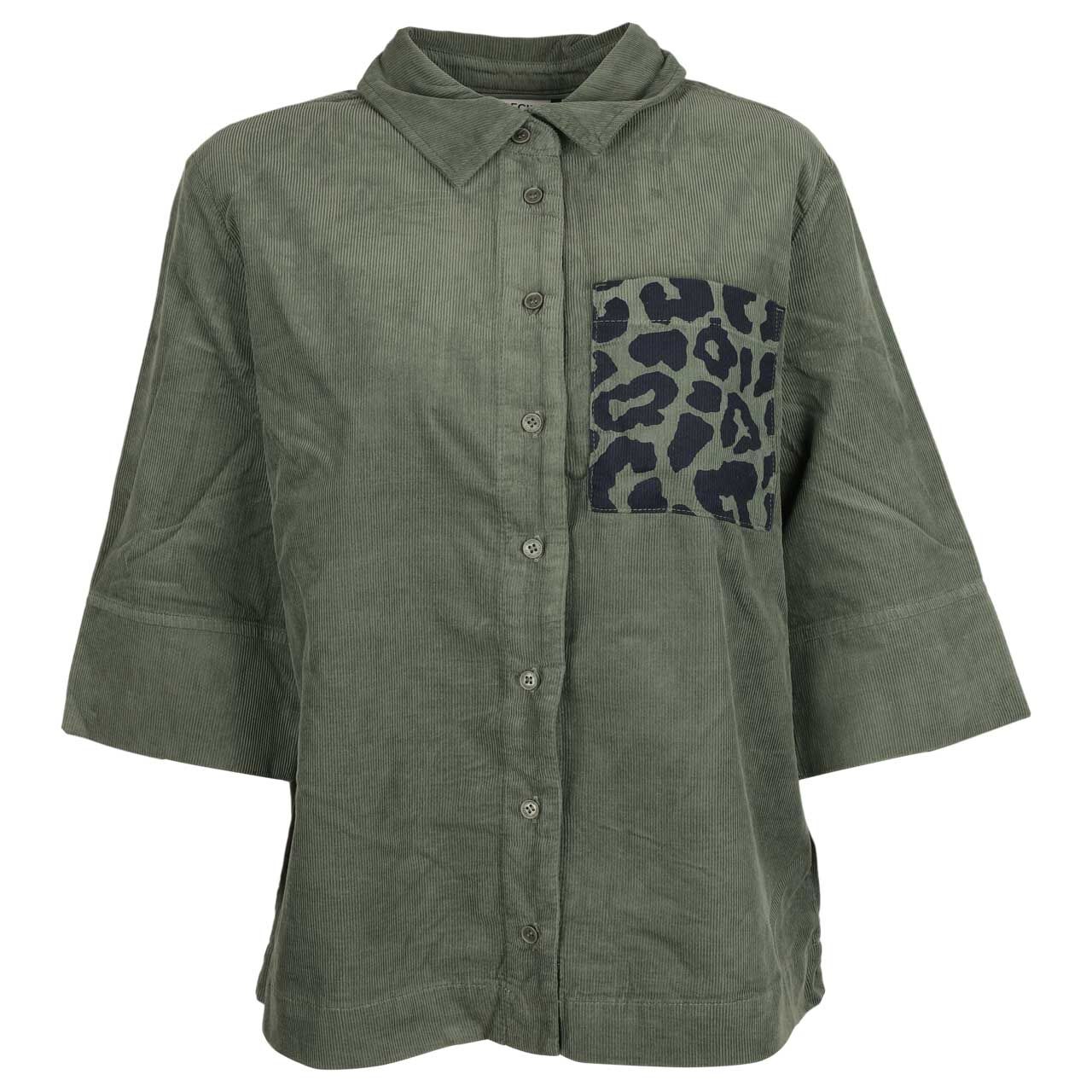 Cecil Damen Kurzarm Cord Bluse Corduroy Detail dried olive green