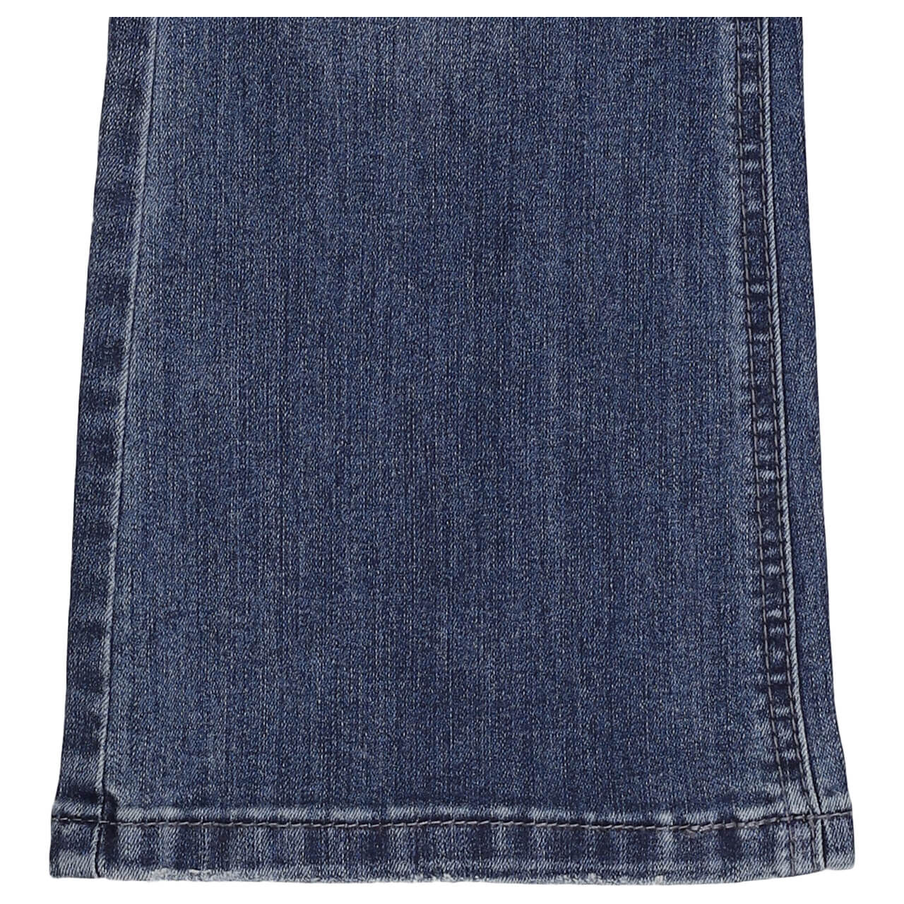 Damenjeans Tummyless Easy Kick Capri Stretch Denim von Buena Vista in Blau angewaschen mit Used-Effekten, Detailansicht Saum