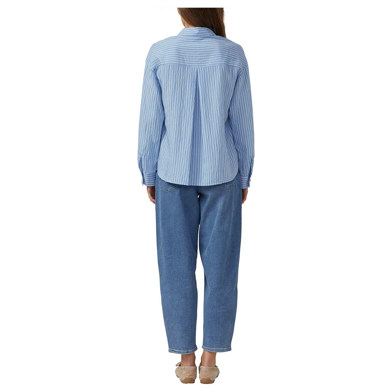 Damen Langarm Bluse von s.Oliver in Hellblau gestreift, Rückansicht am Model