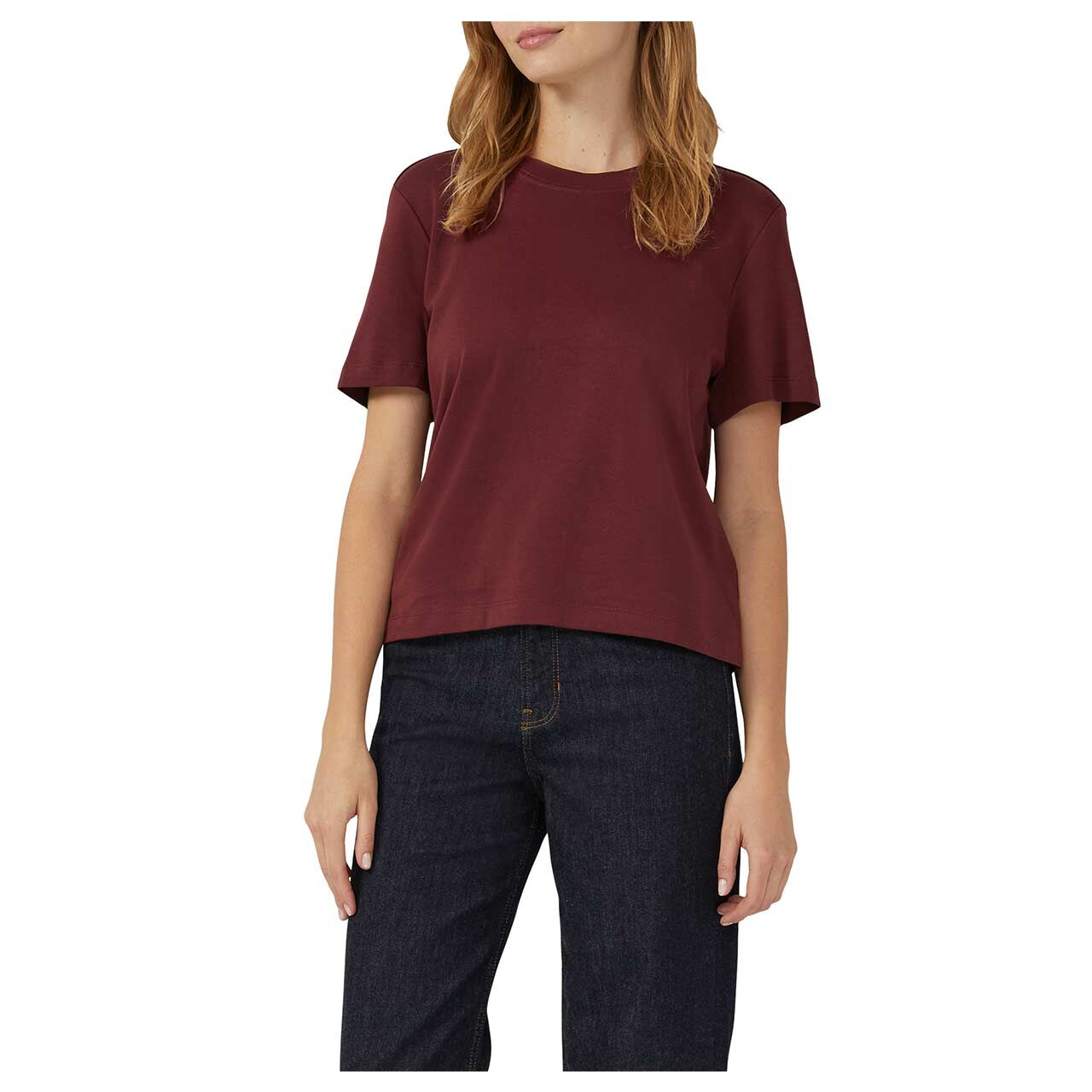 s. Oliver Damen T-Shirt in Dunkelrot, Vorderansicht Model