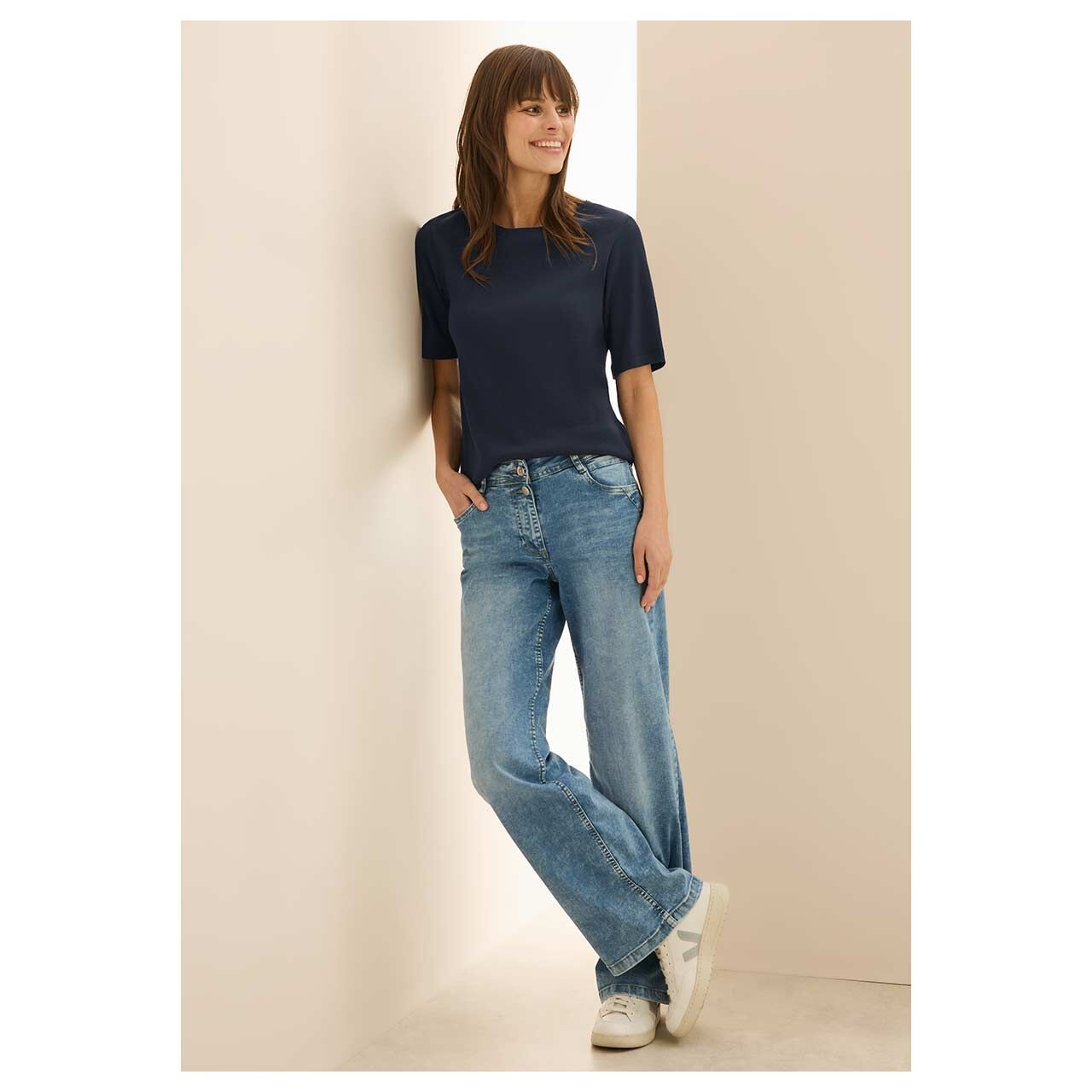 Cecil Damen T-Shirt Basic Rib universal blue