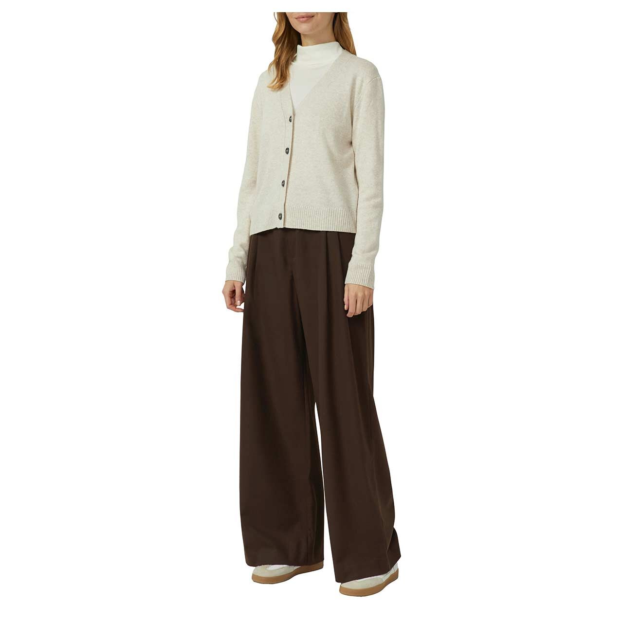 Damen Strickjacke von s.Oliver in Beige meliert, Vorderansicht am Model