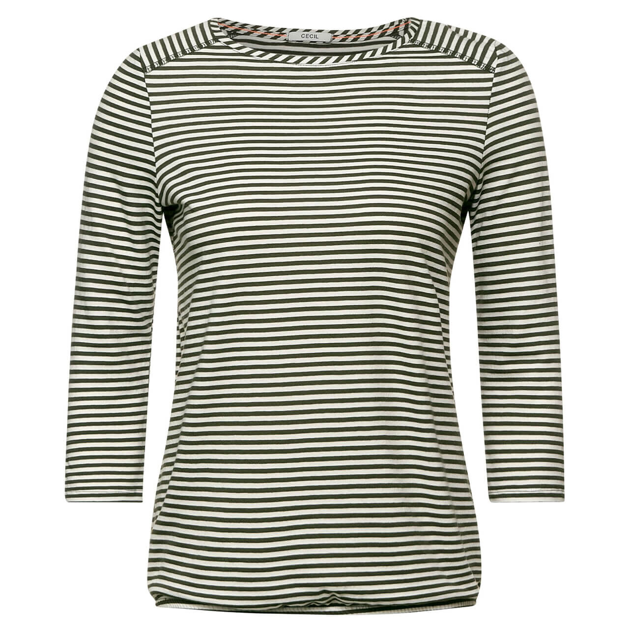 Cecil Basic Stripe 3/4 Arm Shirt für Damen in Olivgrün gestreift, FarbNr.: 23036