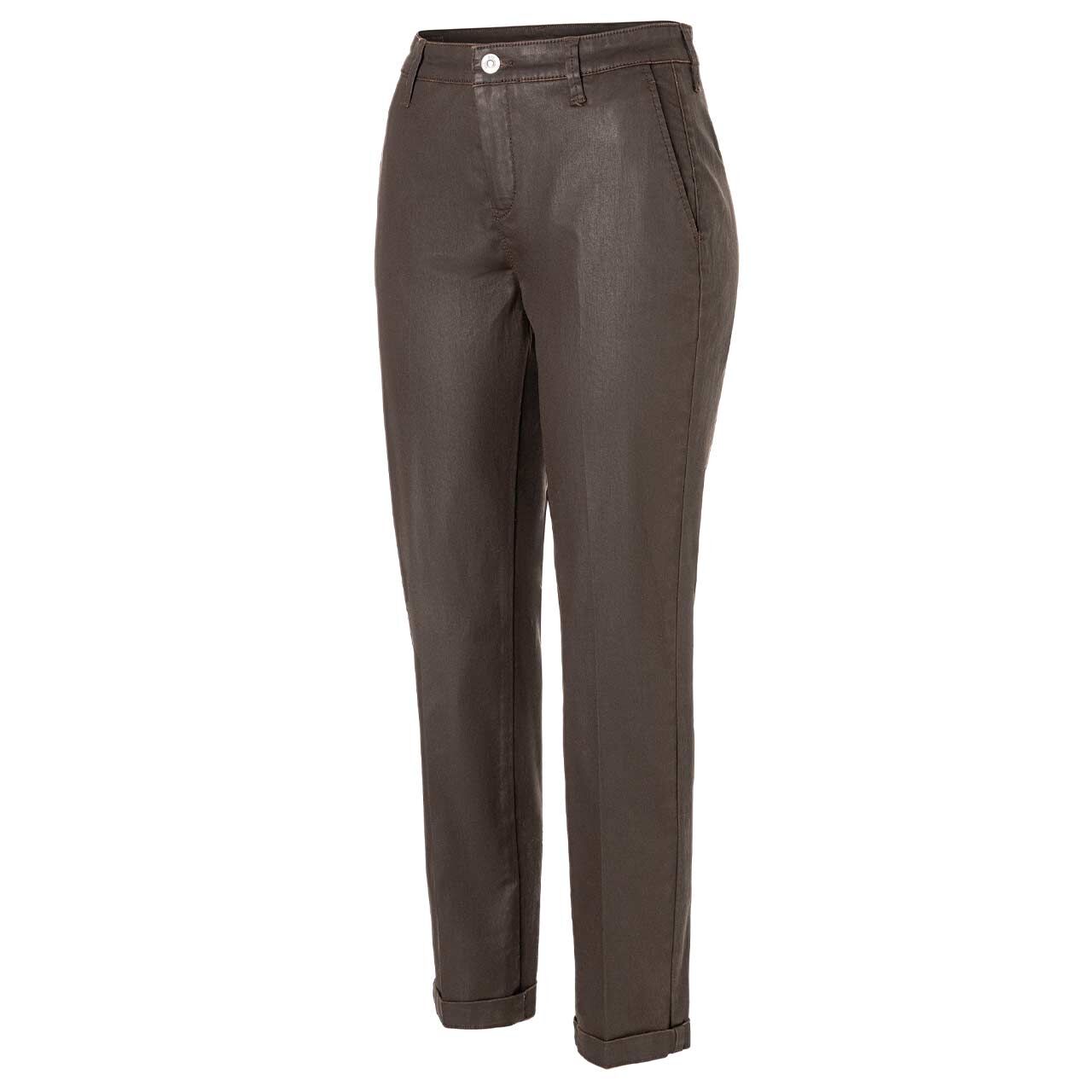 Damen 7/8 Baumwollhose Chino von MAC in Dunkelbraun beschichtet, Seitansicht