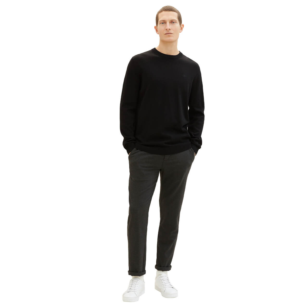 Tom Tailor Herren Pullover Basic Crewneck deep black compact cotton