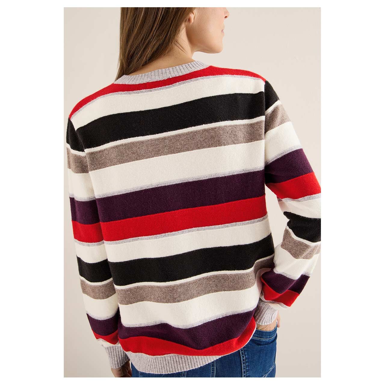 Damen Pullover Cosy Multicolor von Cecil in Cremeweiß gestreift, Rückansicht am Model