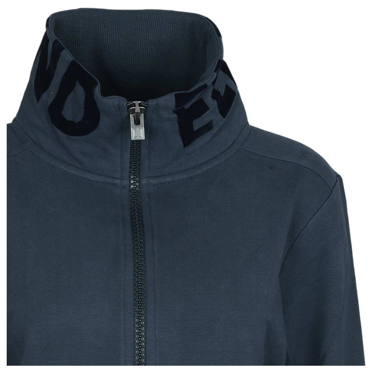 Damen Sweatjacke Alvis von Elbsand in Dunkelblau, Detailansicht von vorn