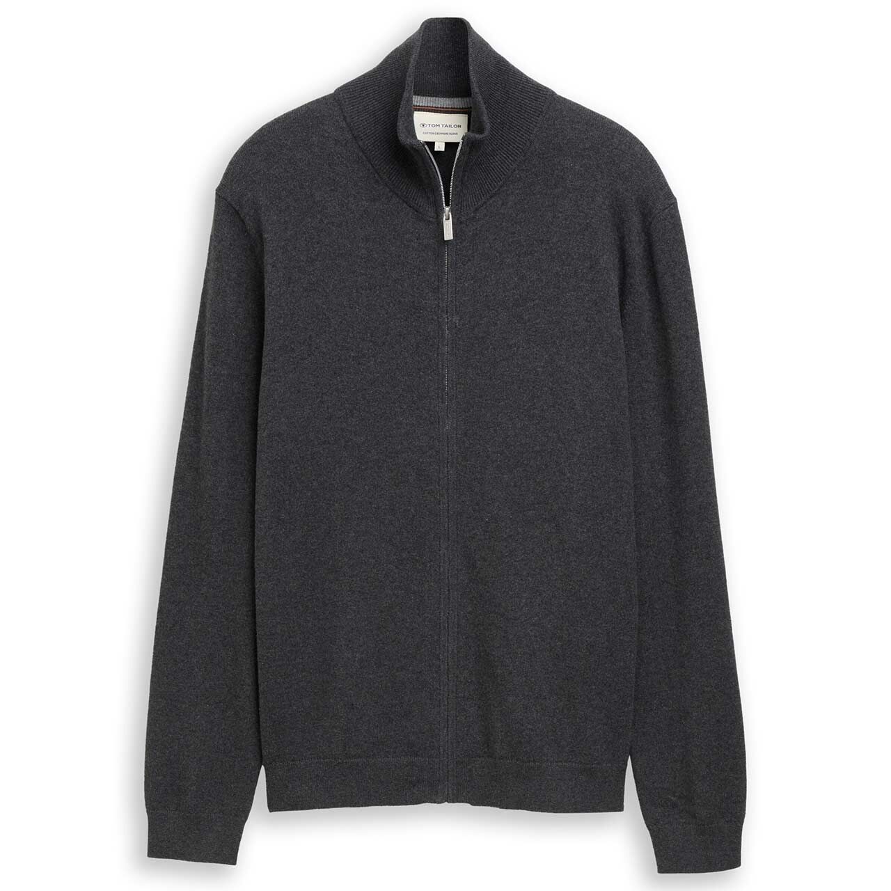 Tom Tailor Herren Strickjacke Cashmere Zip Jacket black grey melange