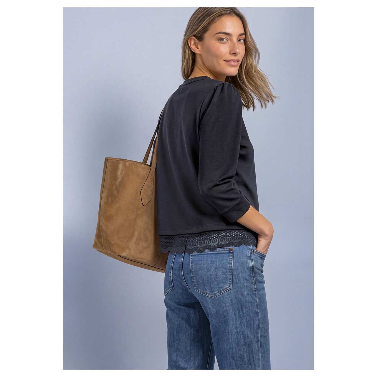 Street One Damen 3/4 Arm Shirt Lace Bottom in Dunkelblau, Rückansicht Model