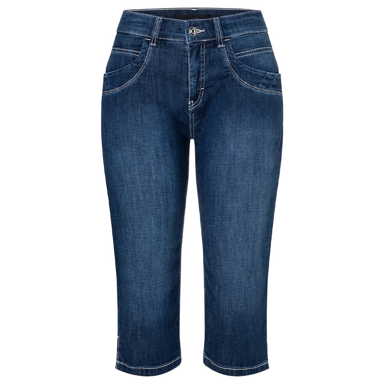 Damen 3/4 Jeans Capri von mac in Dunkelblau angewaschen, Vorderansicht