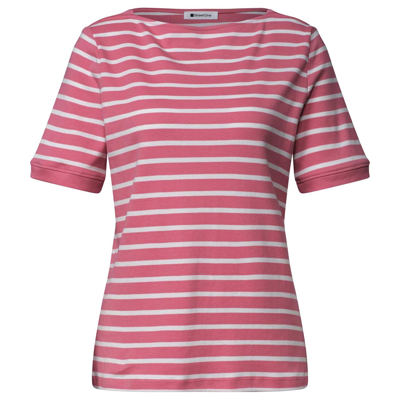 Street One Damen T-Shirt Basic U-Boat blush berry striped