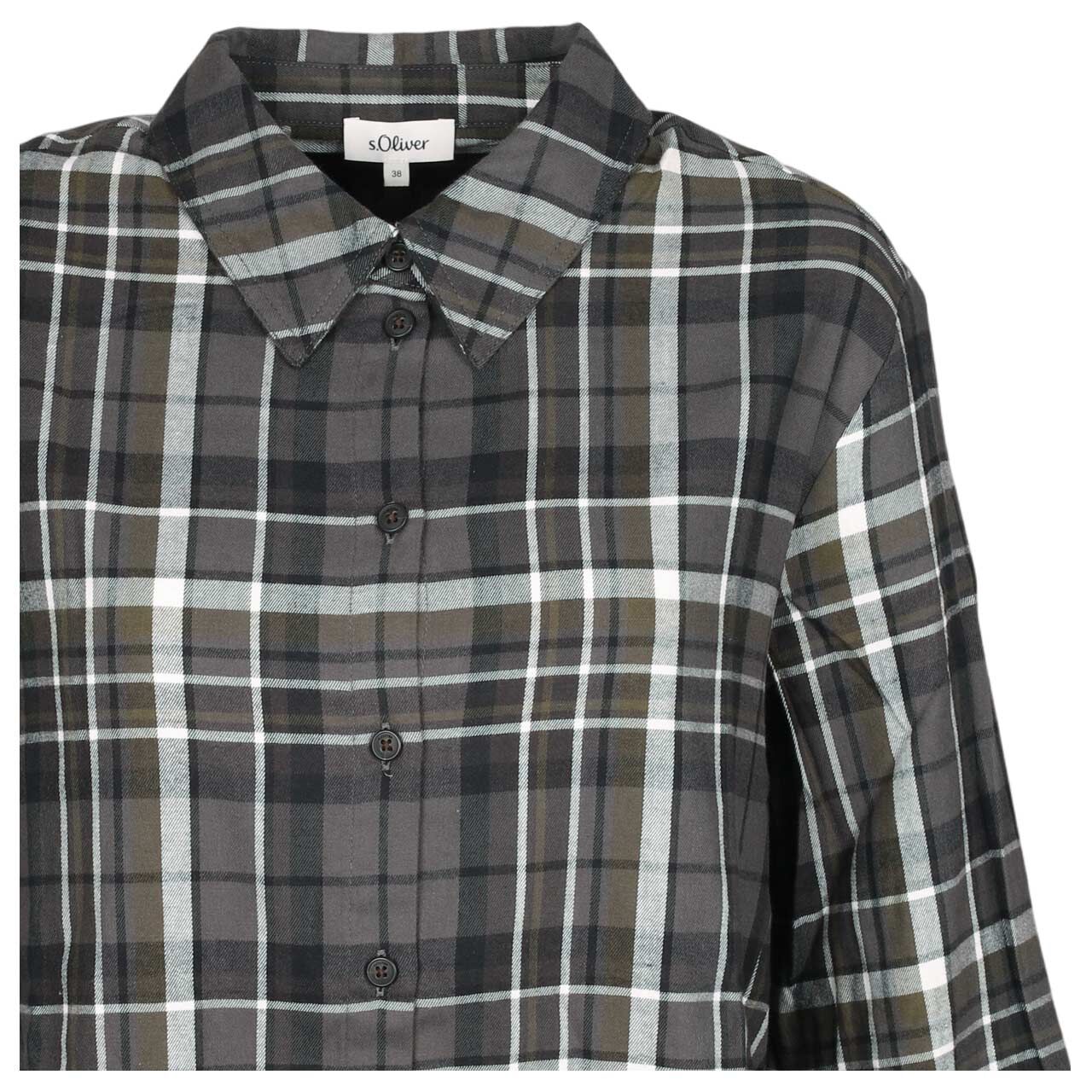 Damen Langarm Bluse von s.Oliver in Grau kariert, detaillierte Vorderansicht