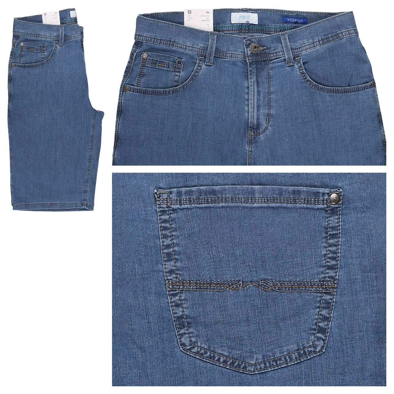 Pioneer Finn Jeans Bermuda Megaflex mid blue stonewash