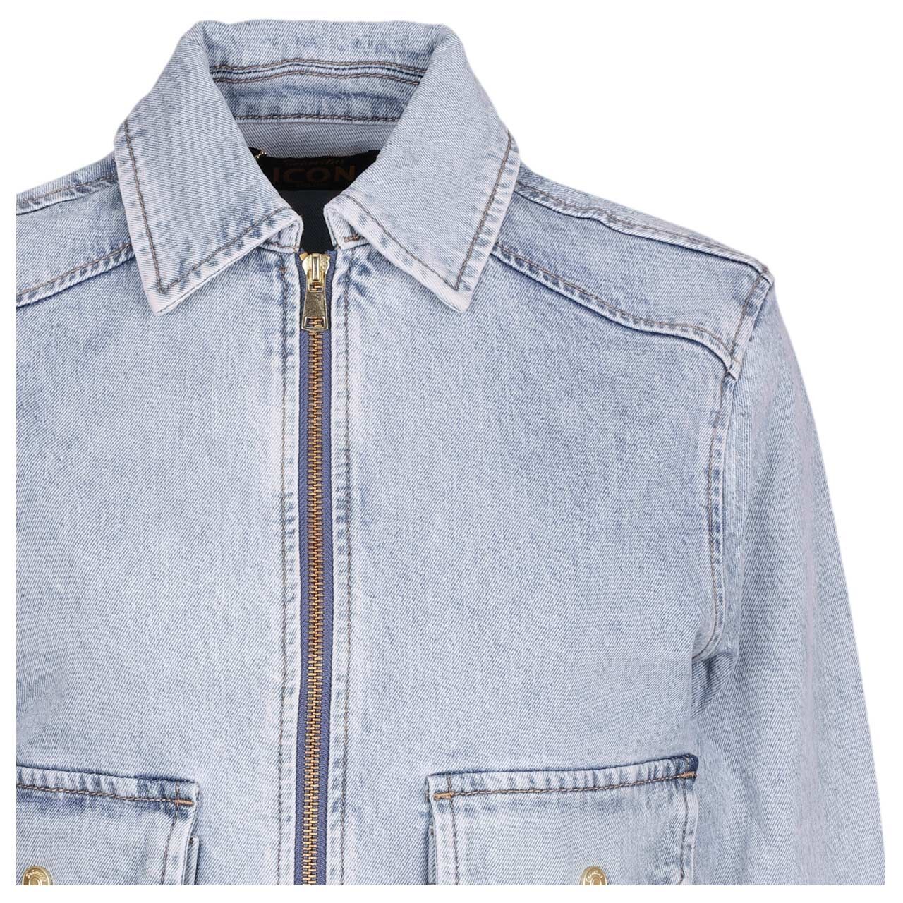 Damen Jeansjacke von Senoritas ICON in Hellblau angewaschen, Detailansicht vorne