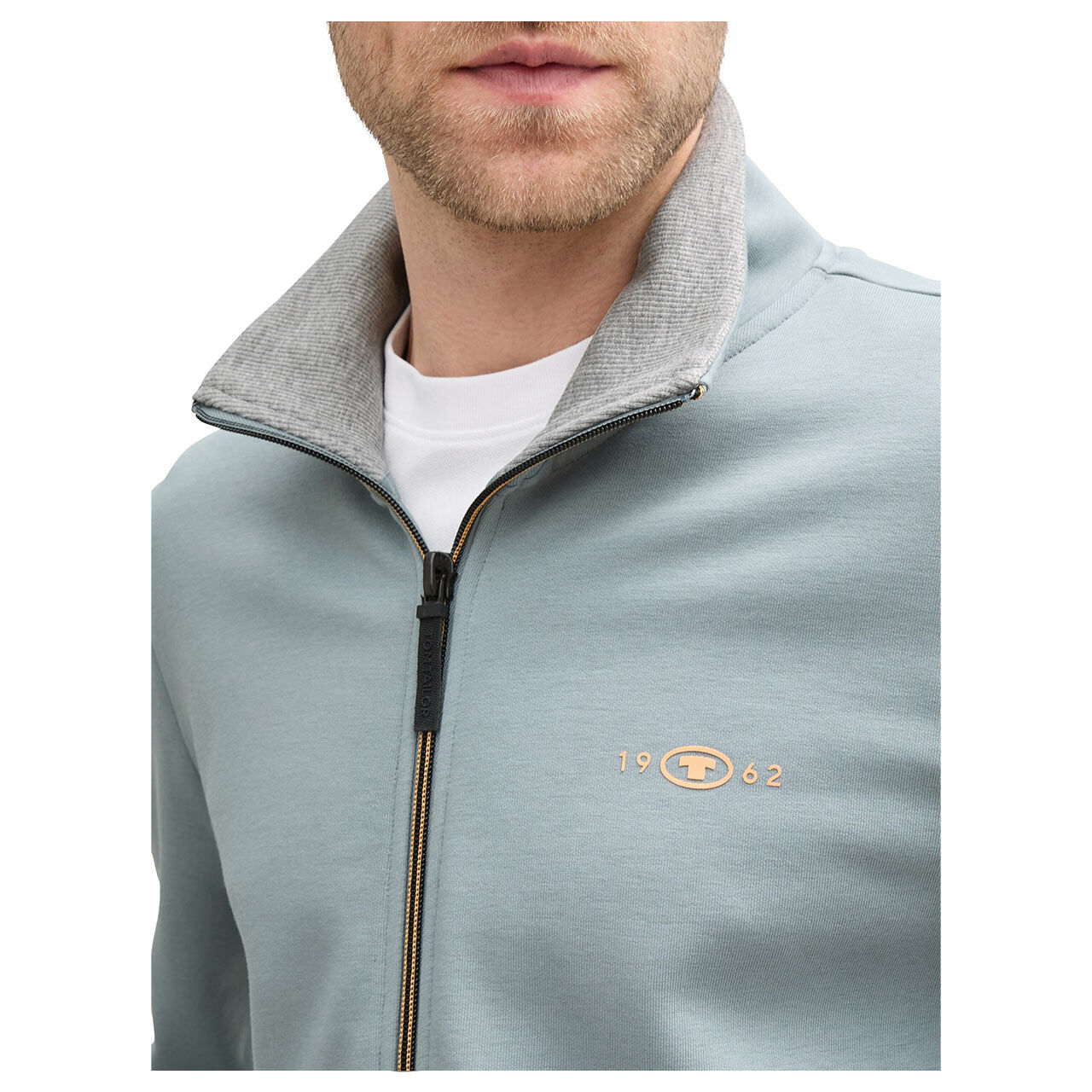 Tom Tailor Herren Sweatjacke Printed Stand-Up grey mint