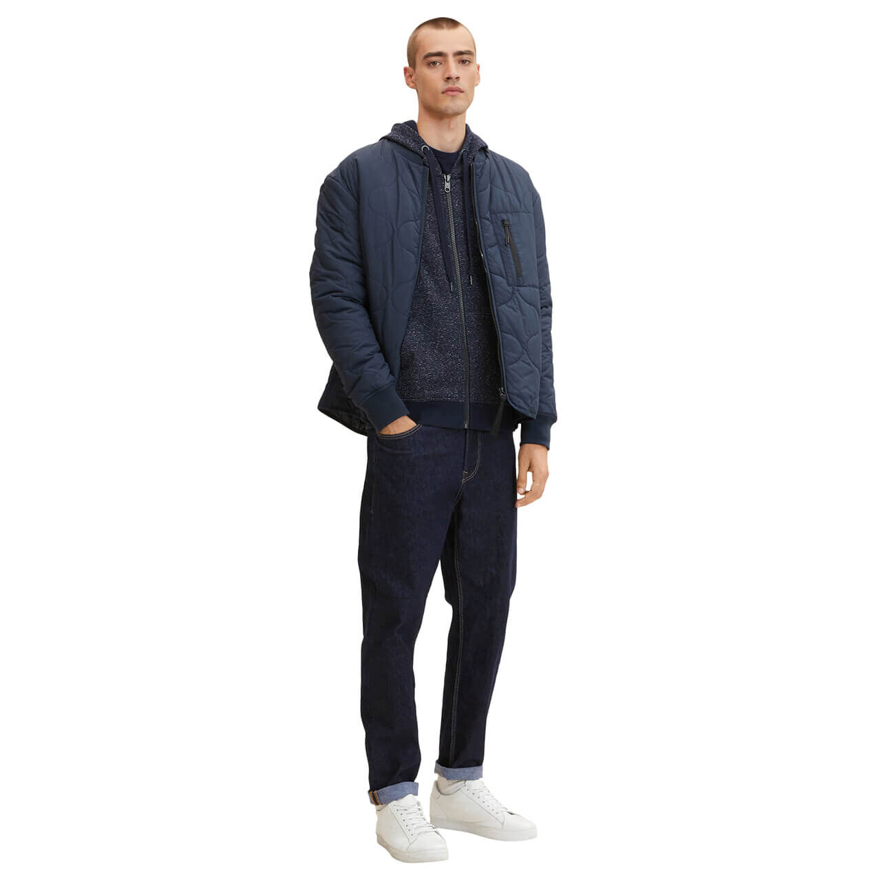 Tom Tailor Herren Hoodie Sweatjacke navy offwhite inject stripe