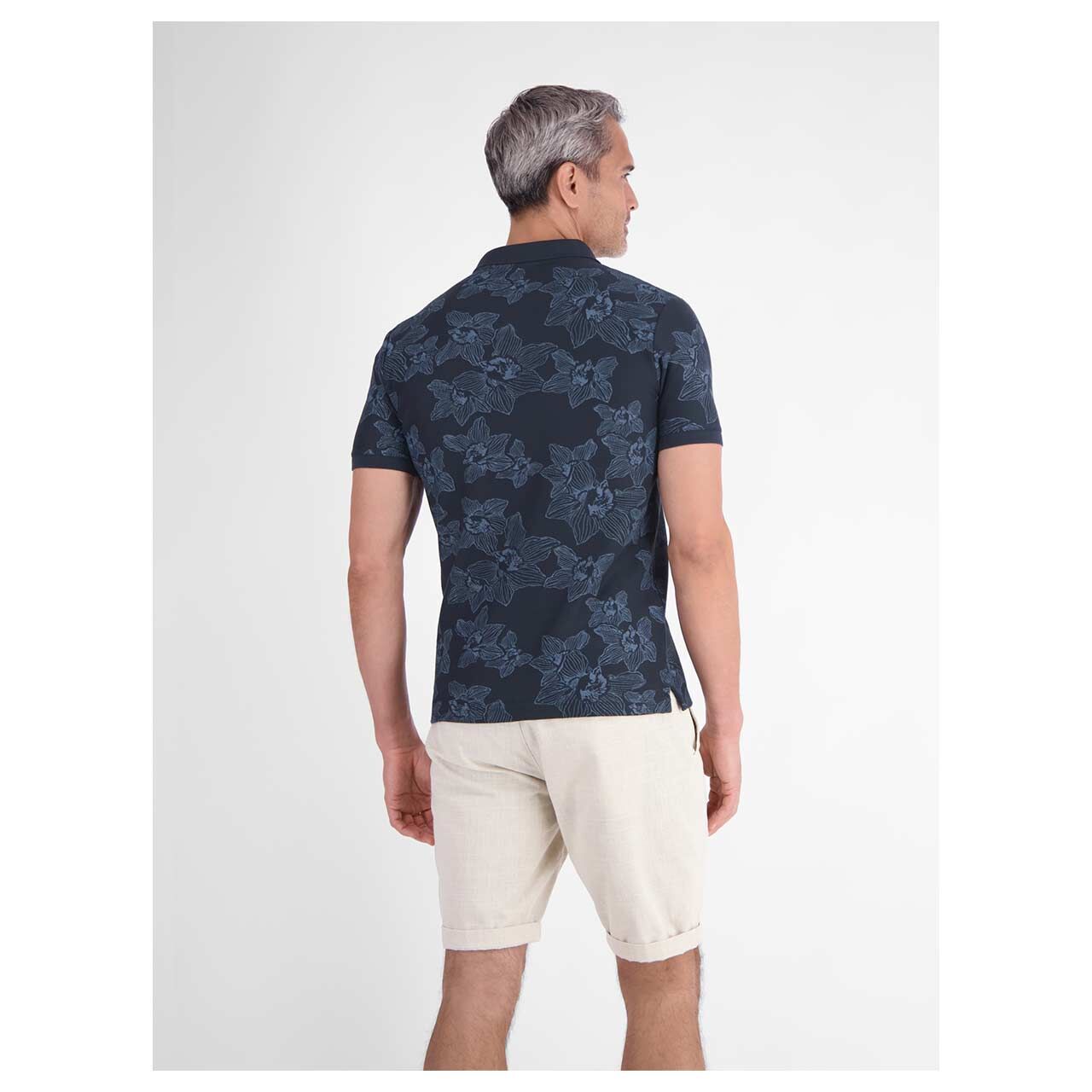 Herren Poloshirt von Lerros in Dunkelblau mit Print, Rückansicht am Model
