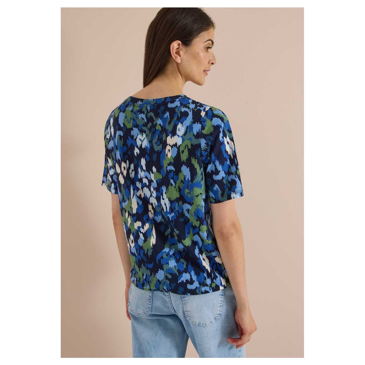 Damen T-Shirt Multi von Cecil in Dunkelblau mit Print, Rückansicht am Model