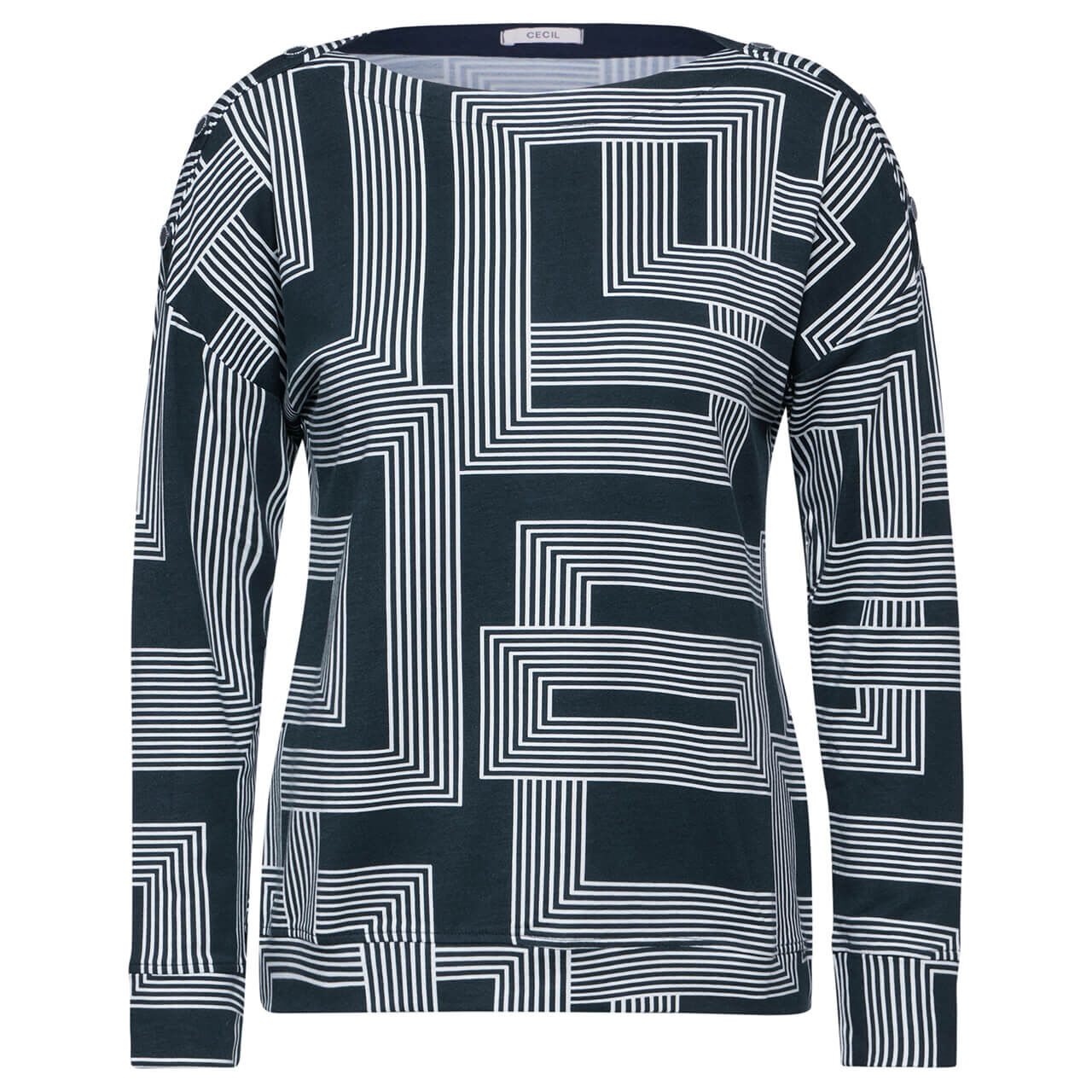 Cecil Damen Pullover Big Graphic Button deep petrol