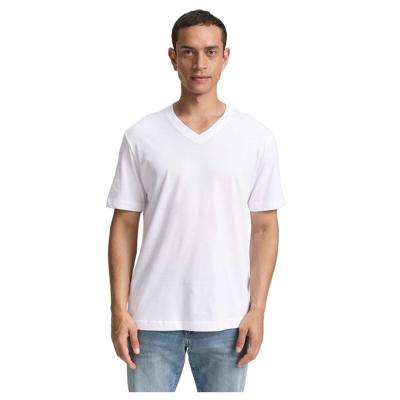 Herren T-Shirts von Tom Tailor im Doppelpack in Weiß, Vorderansicht mit Model