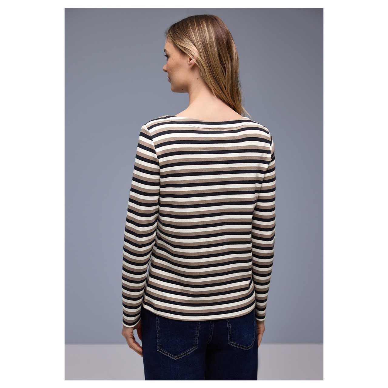 Damen Langarm Shirt Multicolor U-Boat von Street One in Dunkelblau gestreift, Rückansicht am Model