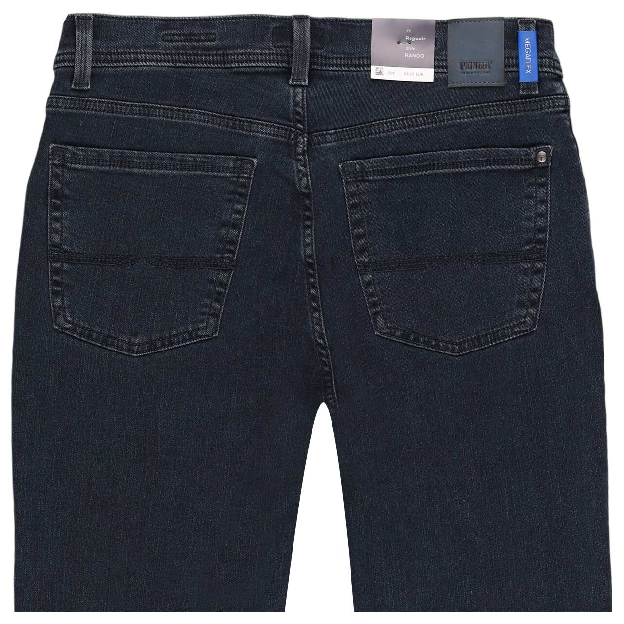 Herren Jeans Rando Megaflex von Pioneer in Dunkelblau angewaschen, detaillierte Rückansicht