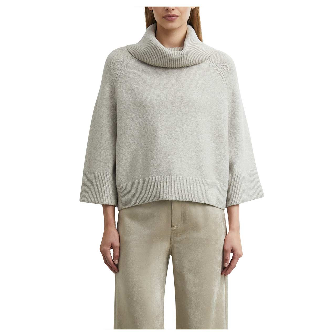 Damen 3/4 Arm Rollkragen Pullover von Comma in Hellbeige, Vorderansicht am Model