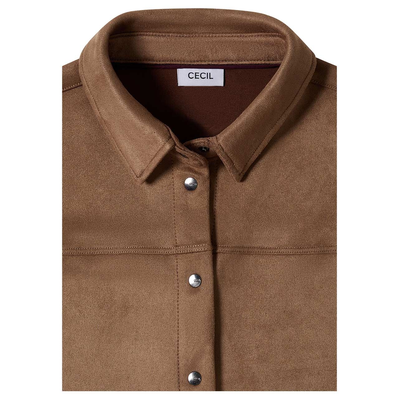 Cecil Damen Kurzarm Velours Bluse Sportive creamy mocha