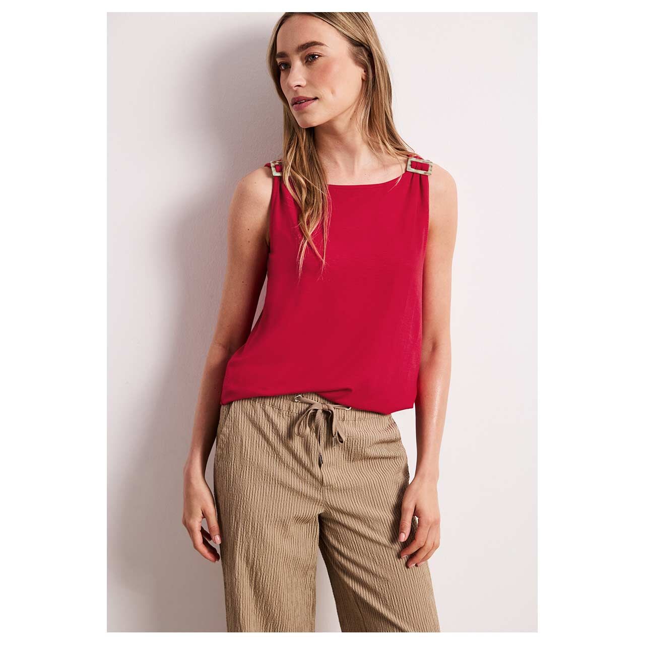 Damen Top Jersey von Street One in Rot meliert, Vorderansicht am Model