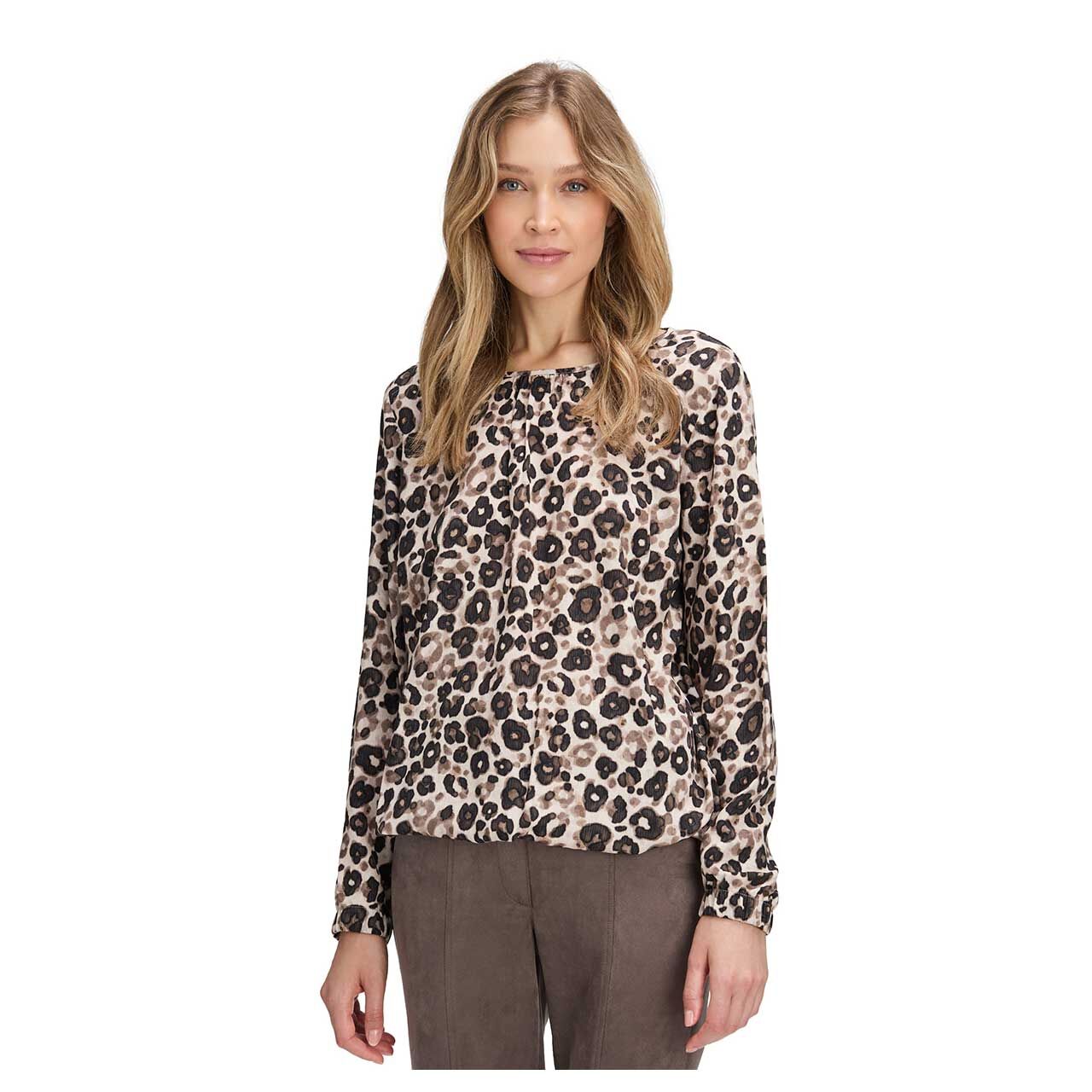 Damen Langarm Bluse von Betty Barclay in Beige mit Print, Vorderansicht am Model