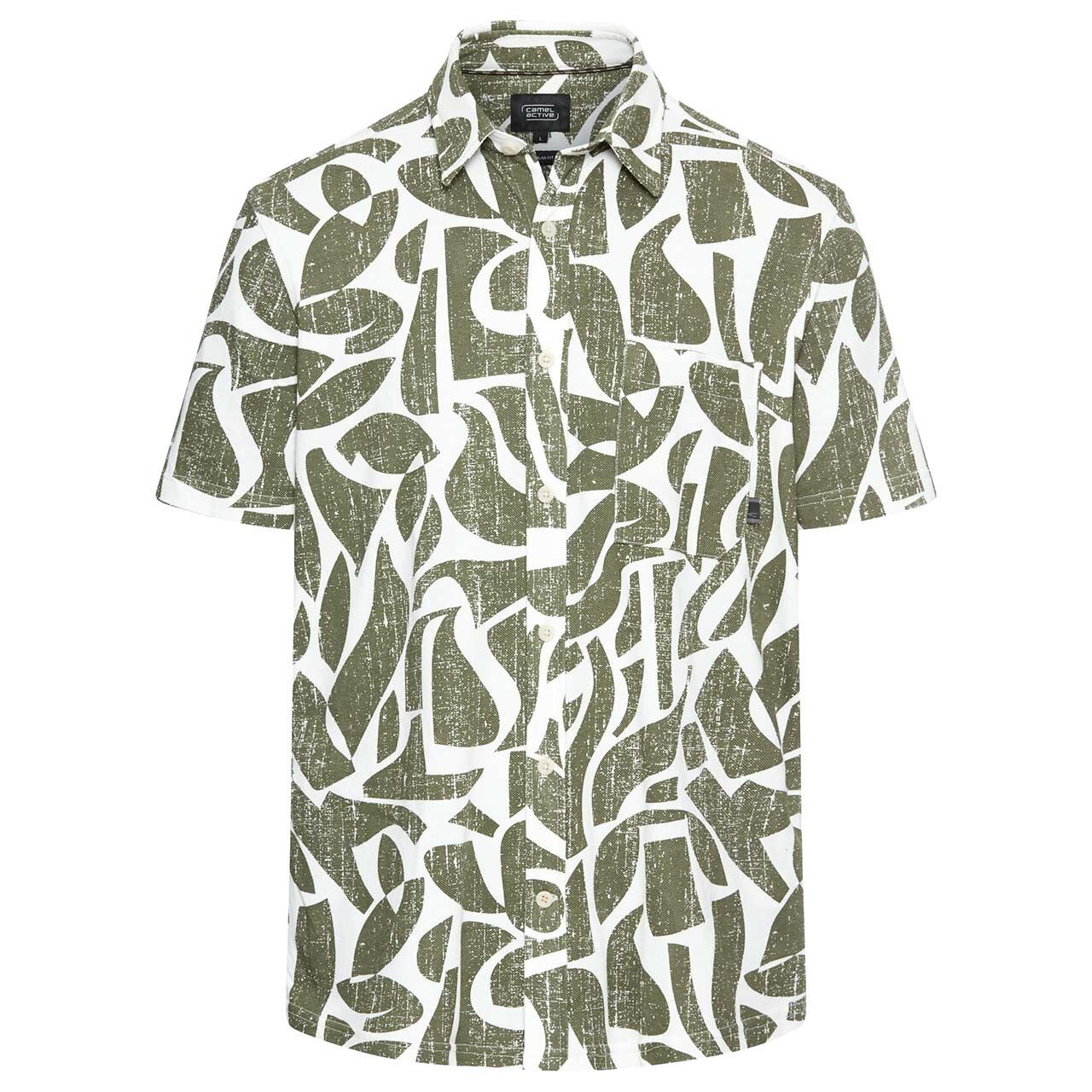 Camel active Herren 1/2 Arm Hemd ecru green print