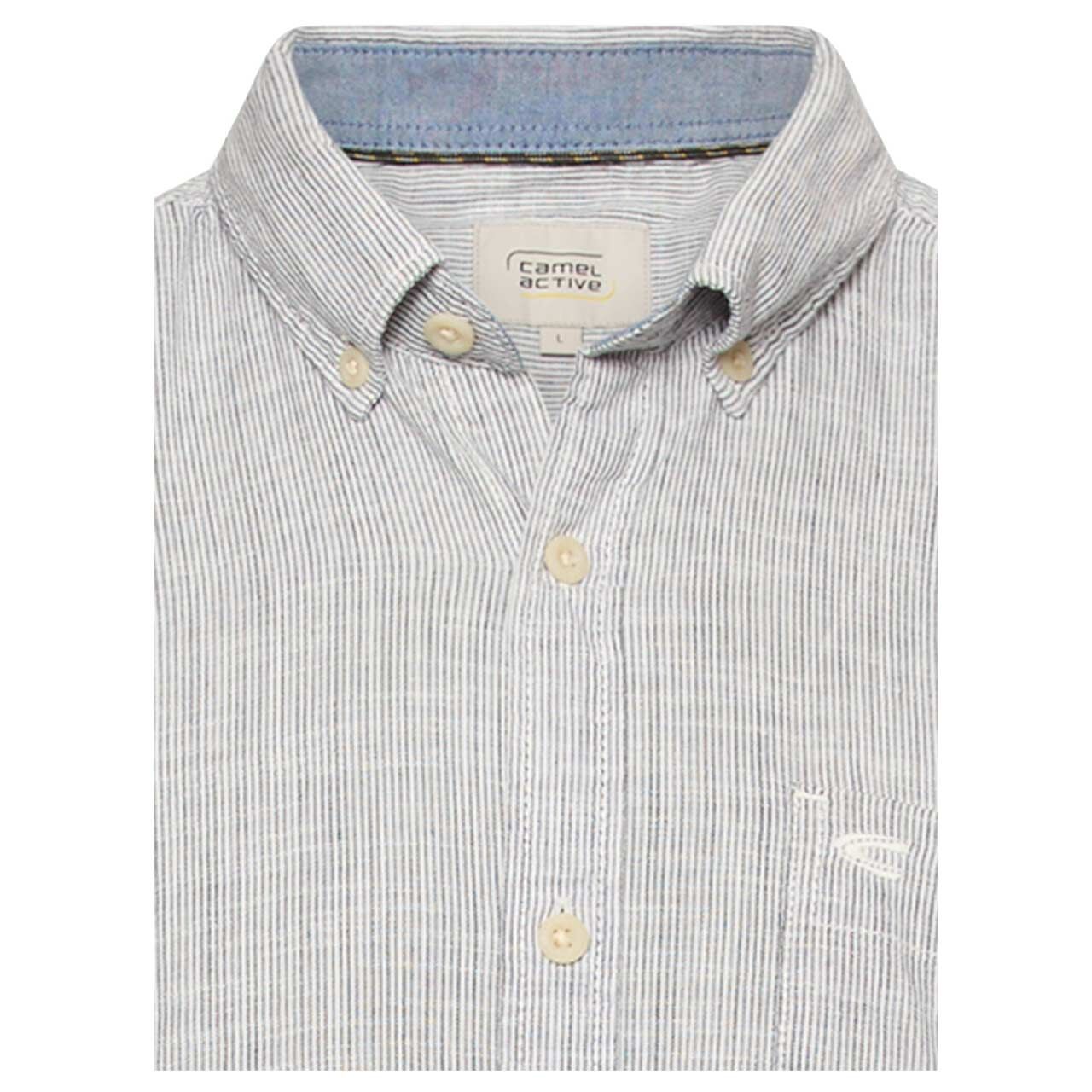 Herren 1/2 Arm Hemd von Camel active in Weiß gestreift, detaillierte Vorderansicht