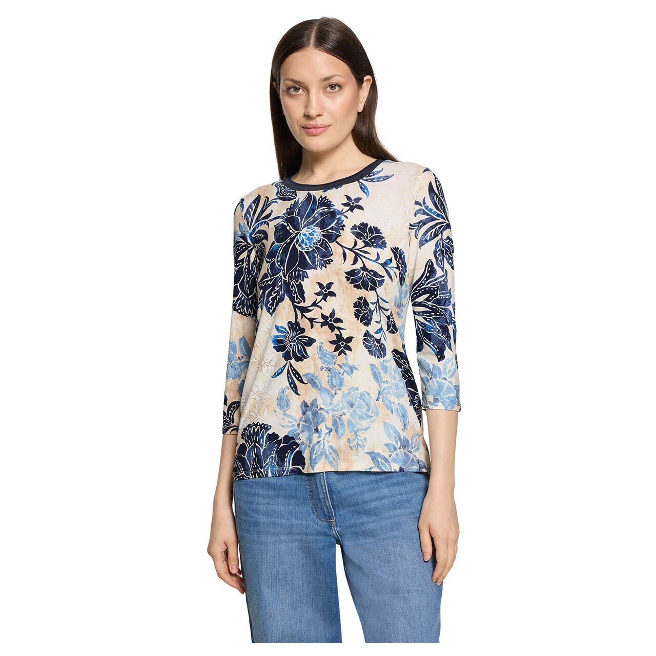 Damen 3/4 Arm Shirt von Betty Barclay in Hellbeige mit Print, Vorderansicht am Model