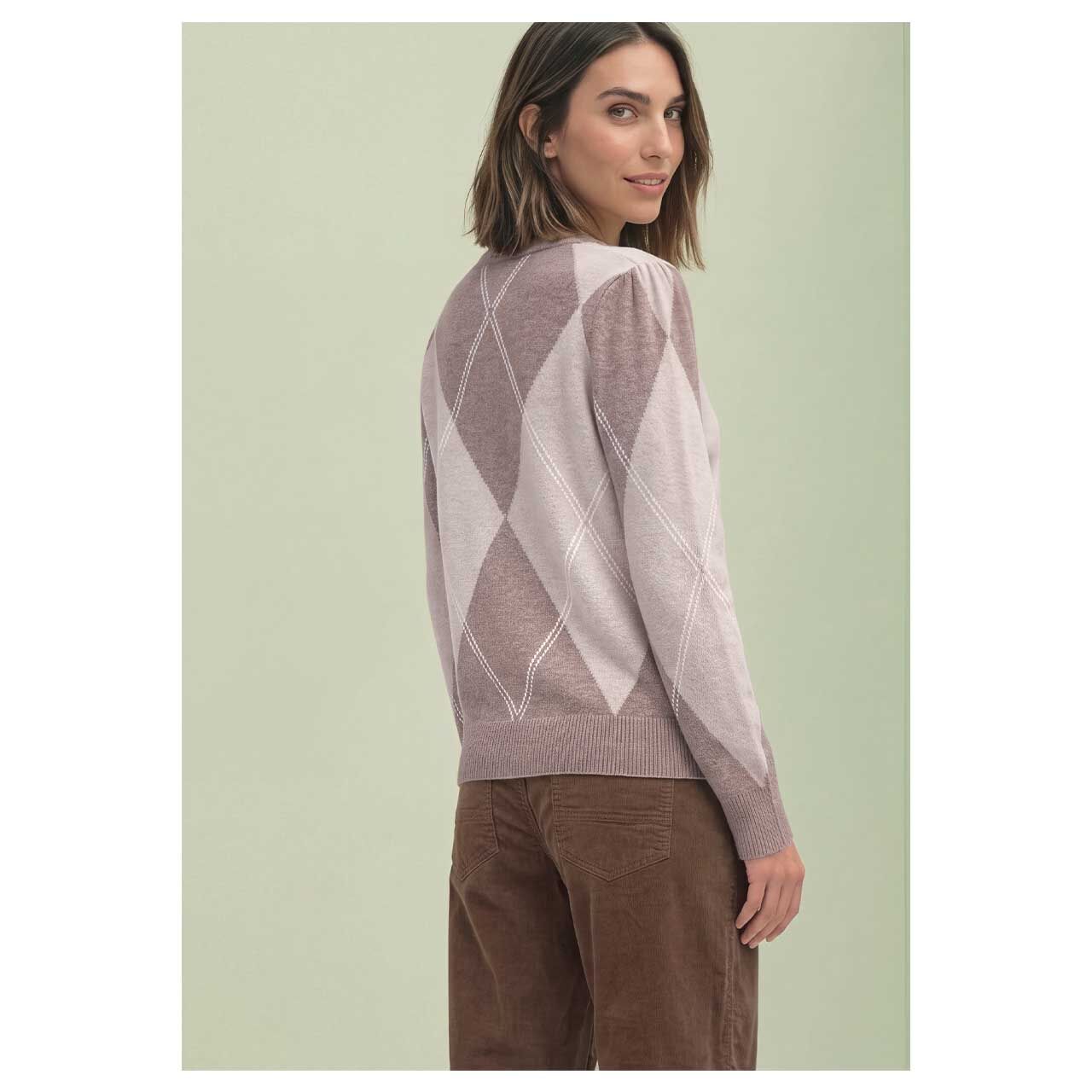 Damen Pullover Cosy Sweater Intarsia von Street One in Beige mit Print, Rückansicht am Model