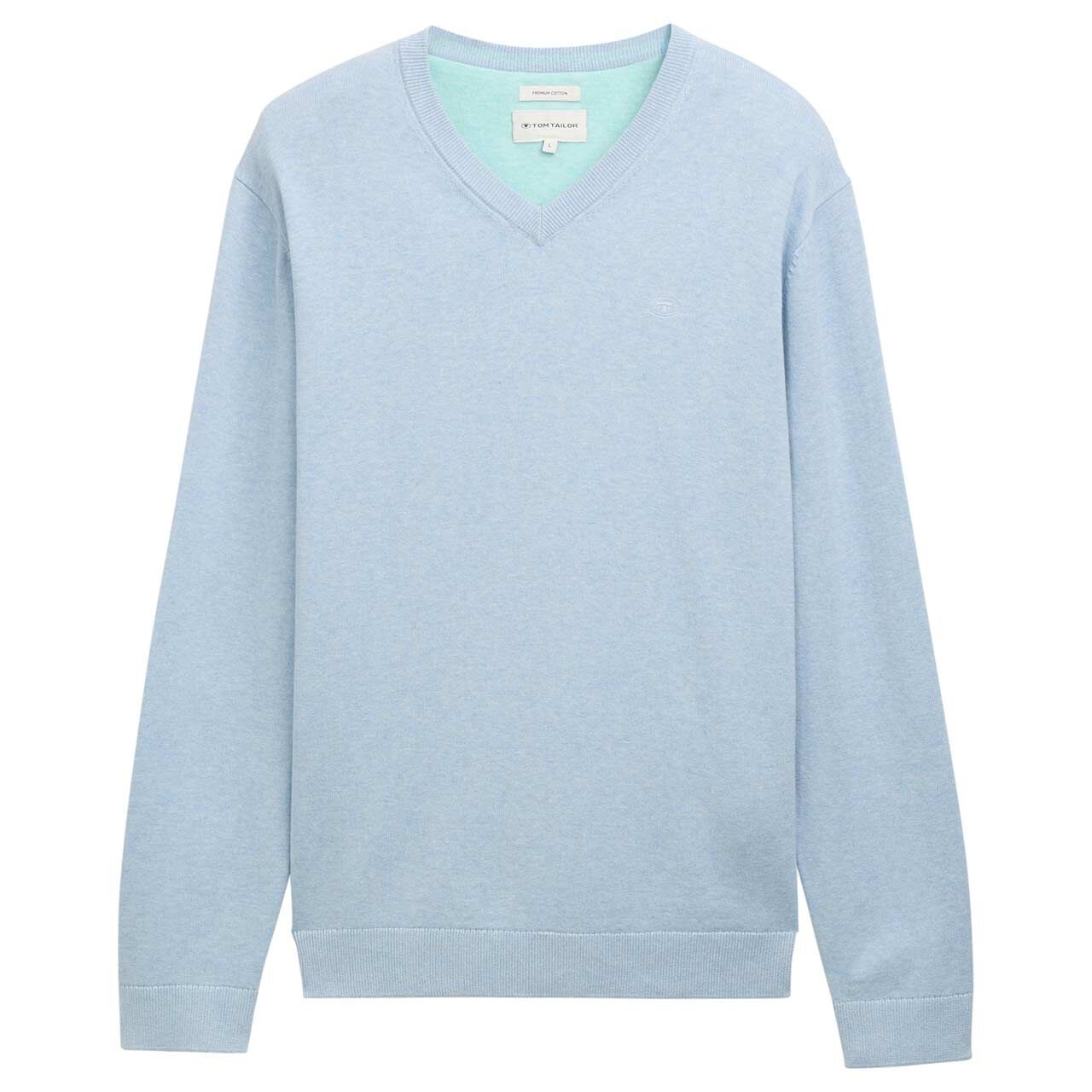 Tom Tailor Herren Pullover Basic V-neck Knit light dove blue melange