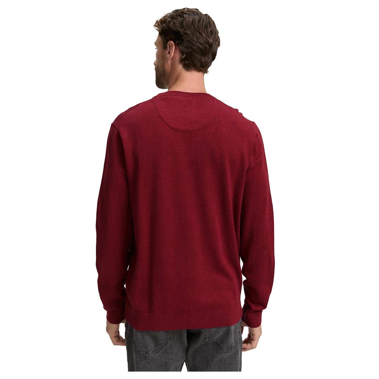 Herren Pullover Basic Crewneck Knit von Tom Tailor in Dunkelrot meliert, Rückansicht am Model
